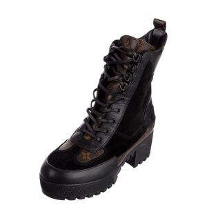 Louis Vuitton Stylish Black and Brown Lace-Up Women's Boots.